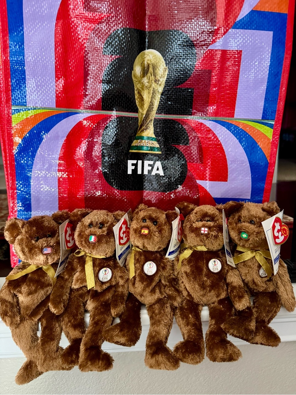 Five 2002 FIFA Korea Japan World Cup TY Beanie Bears